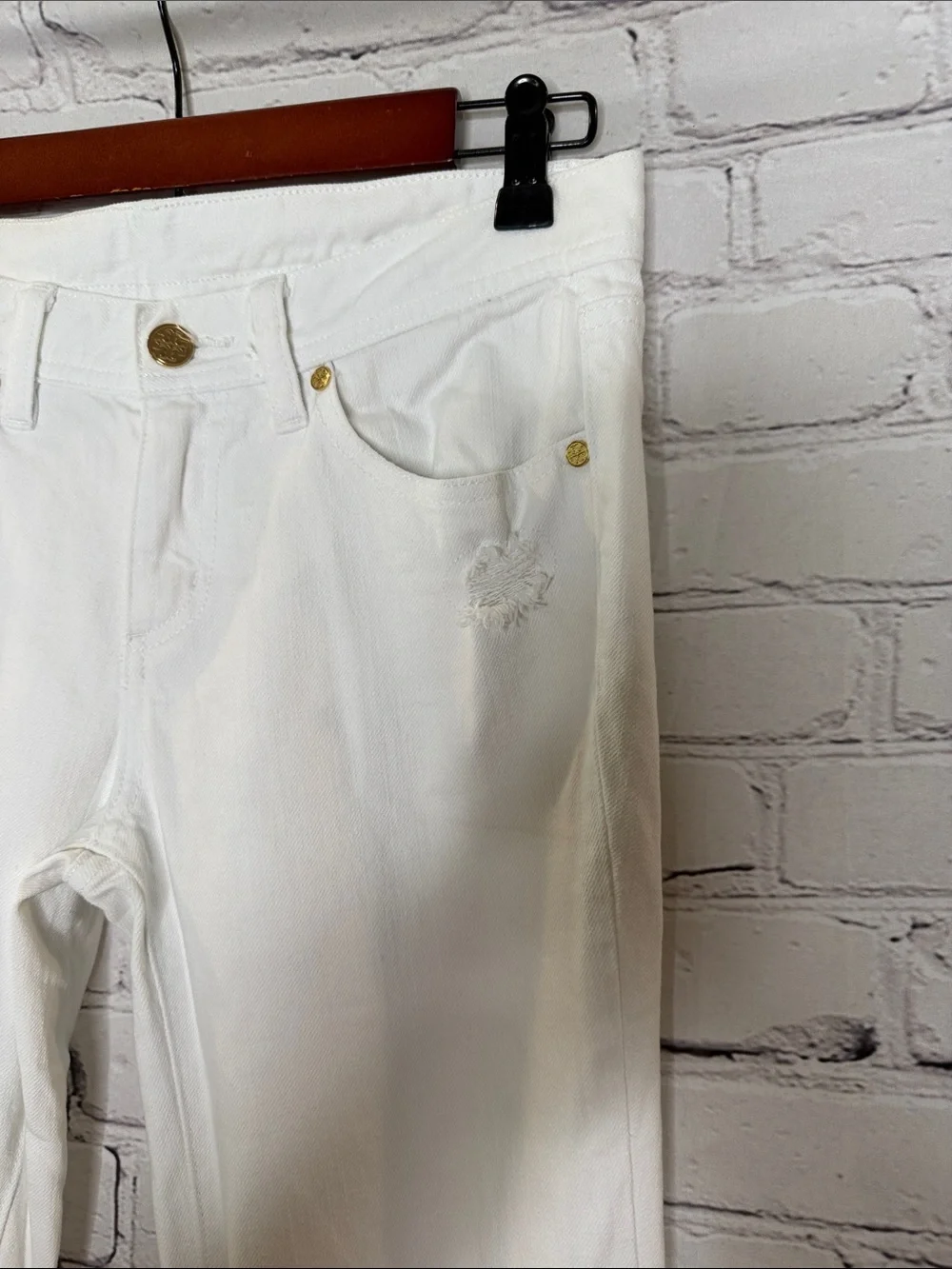Tory Burch White Distressed Bootcut Jeans Size 27 Excellent Condition